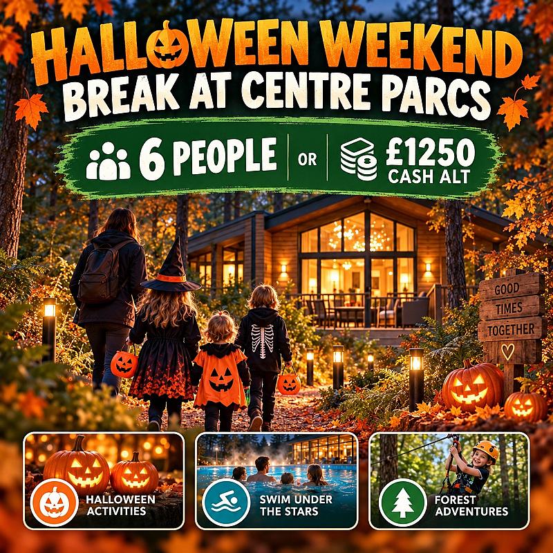 HALLOWEEN WEEKEND BREAK AT CENTRE PARCS (FAMILY OF 6)🎃