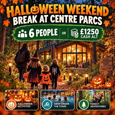 HALLOWEEN WEEKEND BREAK AT CENTRE PARCS (FAMILY OF 6)🎃
