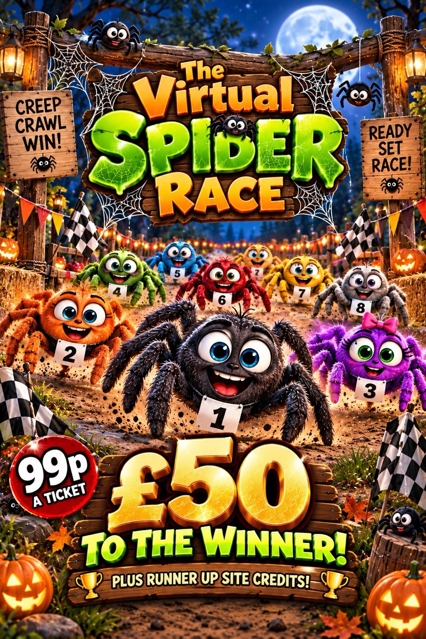 The Virtual Spider Race - Drawn Live on 1/10/26 - £50 to the winner plus runner up site credits - 99p a ticket!!