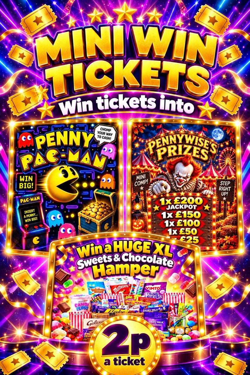 Mini Win Tickets into Huge XL Hamper, Pennywises Prizes & Penny Pac-Man