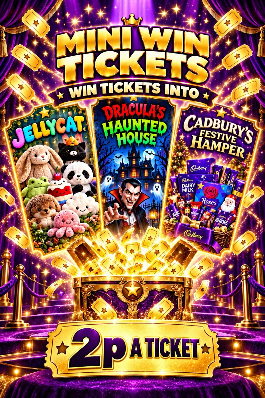 Mini Win Tickets into Dracula's Haunted House, Win a Jellycat for 2p and Cadburys Festive Chocolate Hamper - 2p