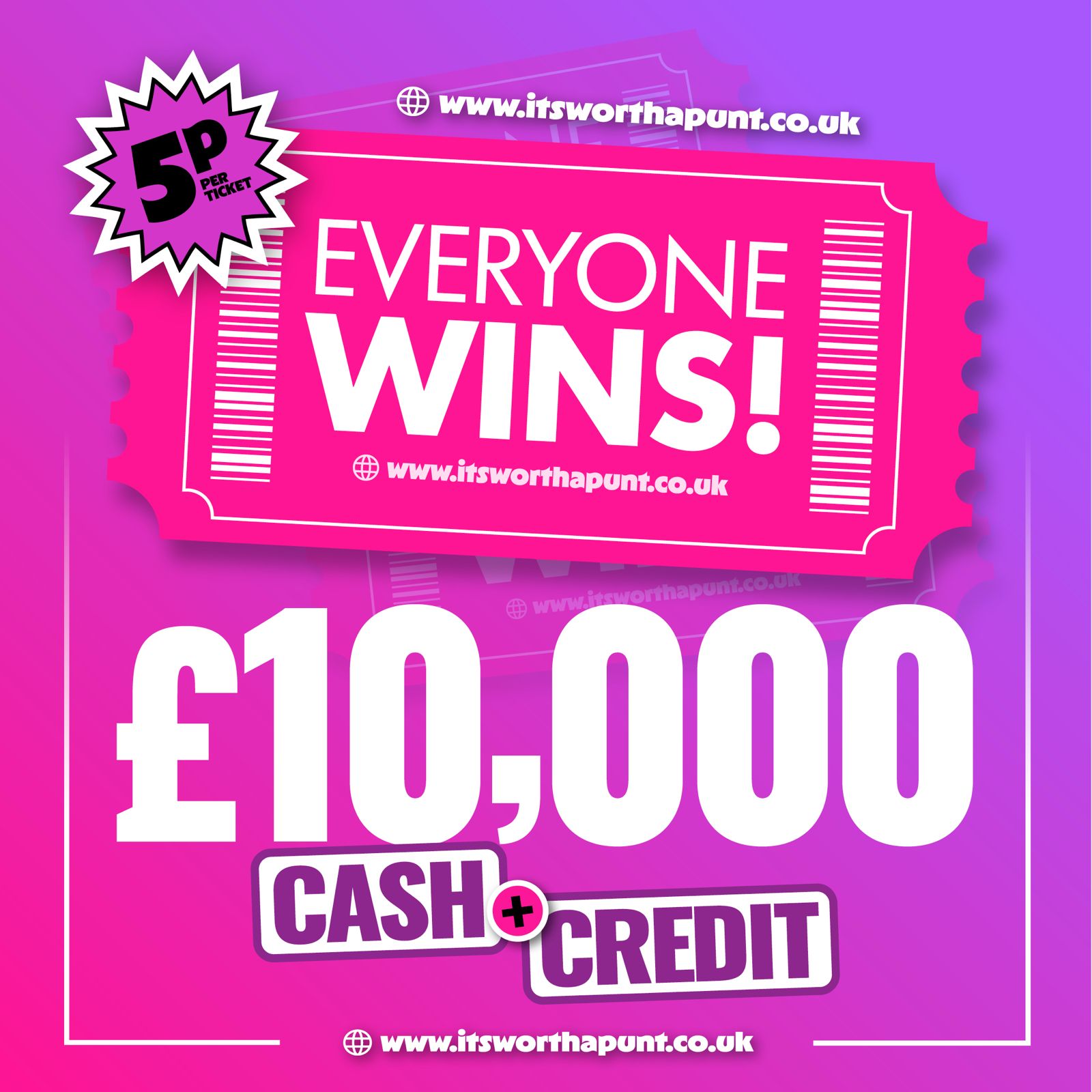 EVERY TICKET WINS!!! JUST 5P A TICKET