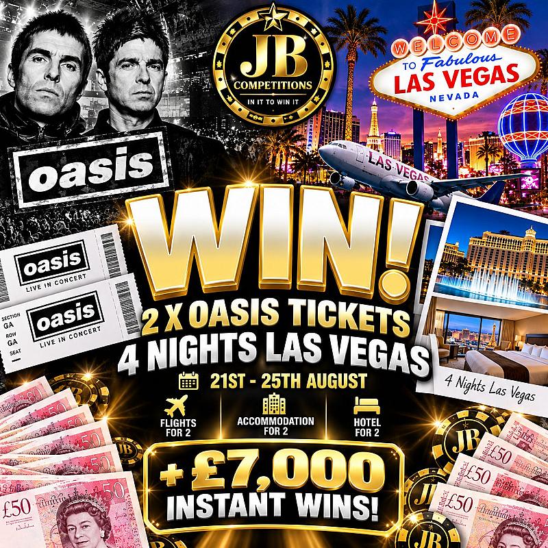 2 X OASIS TICKETS (LAST VEGAS) & 4 NIGHT STAY! £7,000 INSTANT WINS!