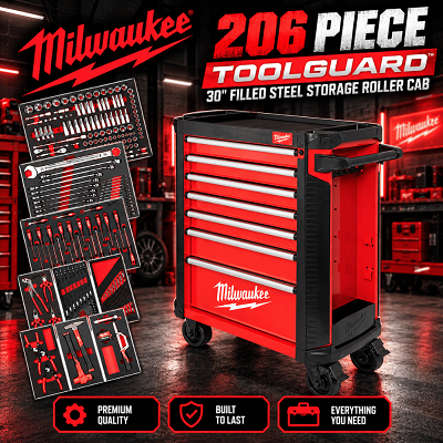 Milwaukee 206 Piece TOOLGUARD 30" Filled Steel Storage Roller Cab or £1,500 Cash