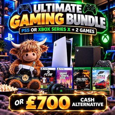 Ultimate gaming bundle PS5 or xBox Series X plus choice of 2 games or £700 Cash Alt