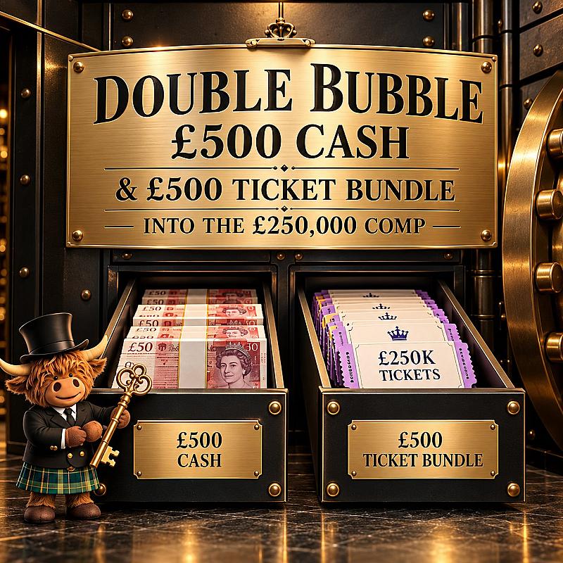 Double Bubble - Win £500 Cash + £500 Ticket bundle into £250,000 Cash Main Draw #3