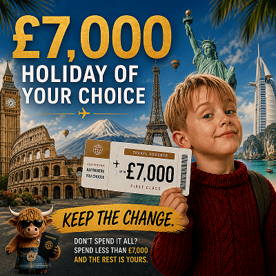 25 Tickets into the £7,000 Holiday of Your Choice