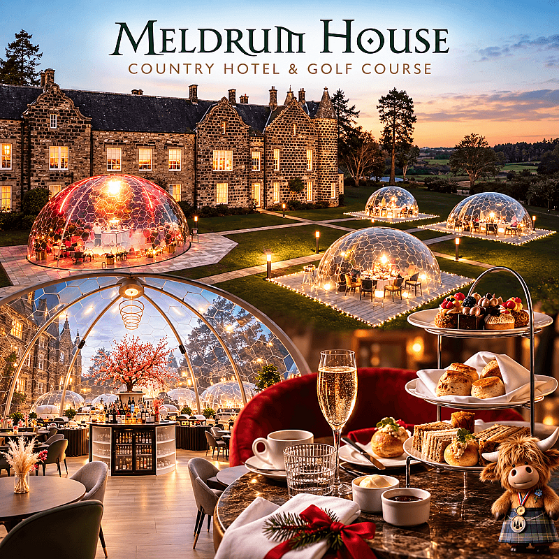 Meldrum House – Country Hotel & Golf Course – 3-course Champagne Dinner in Luxury Dome plus overnight stay with full Scottish breakfast