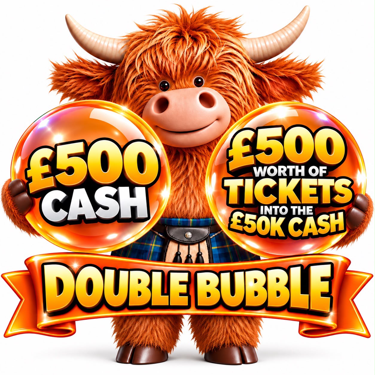 Double Bubble - Win £500 Cash + £500 Ticket bundle into the £50,000 Cash draw