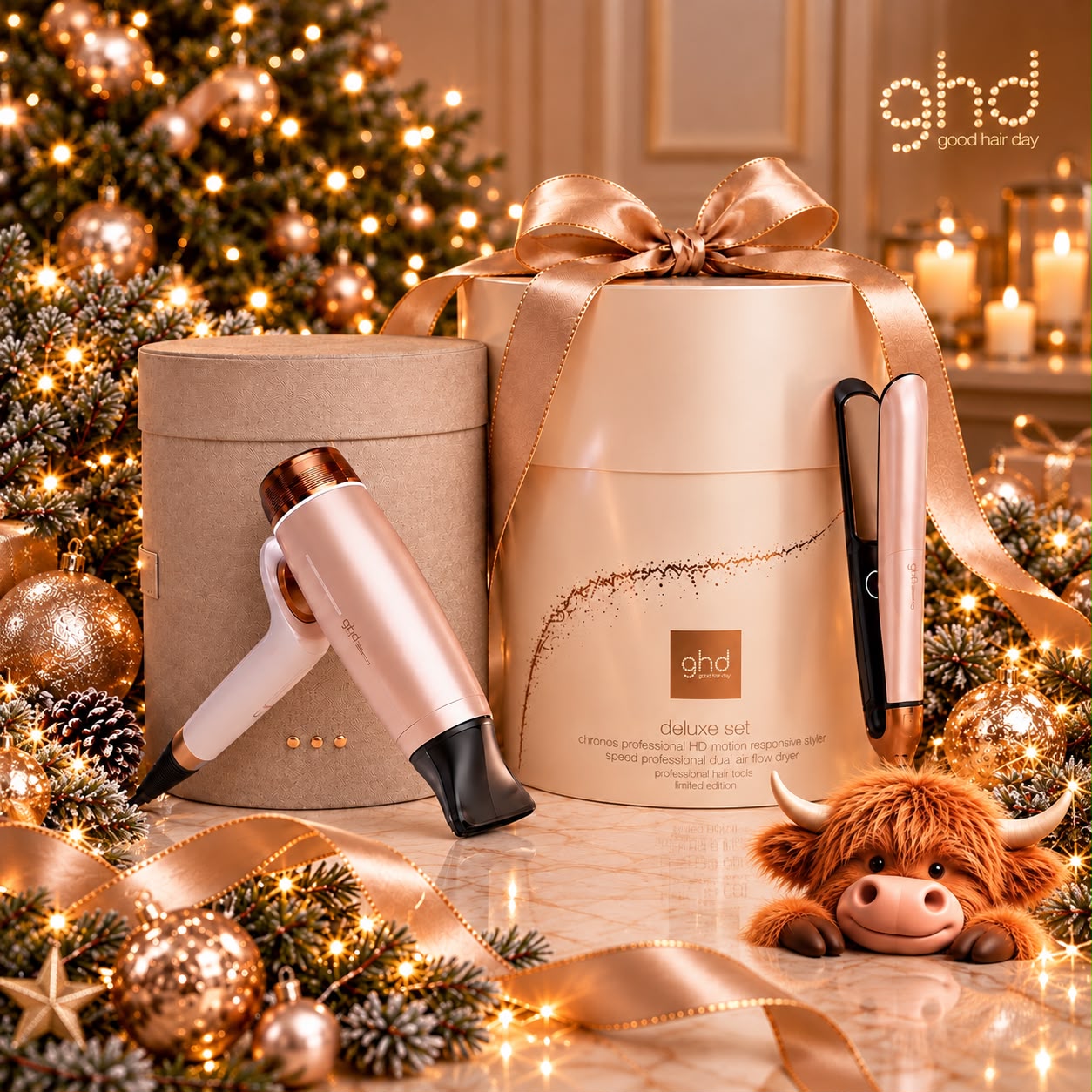 Touch of Christmas Luxury -  GHD Deluxe Hair Dryer and Straightener Gift Set in Cashmere Beige