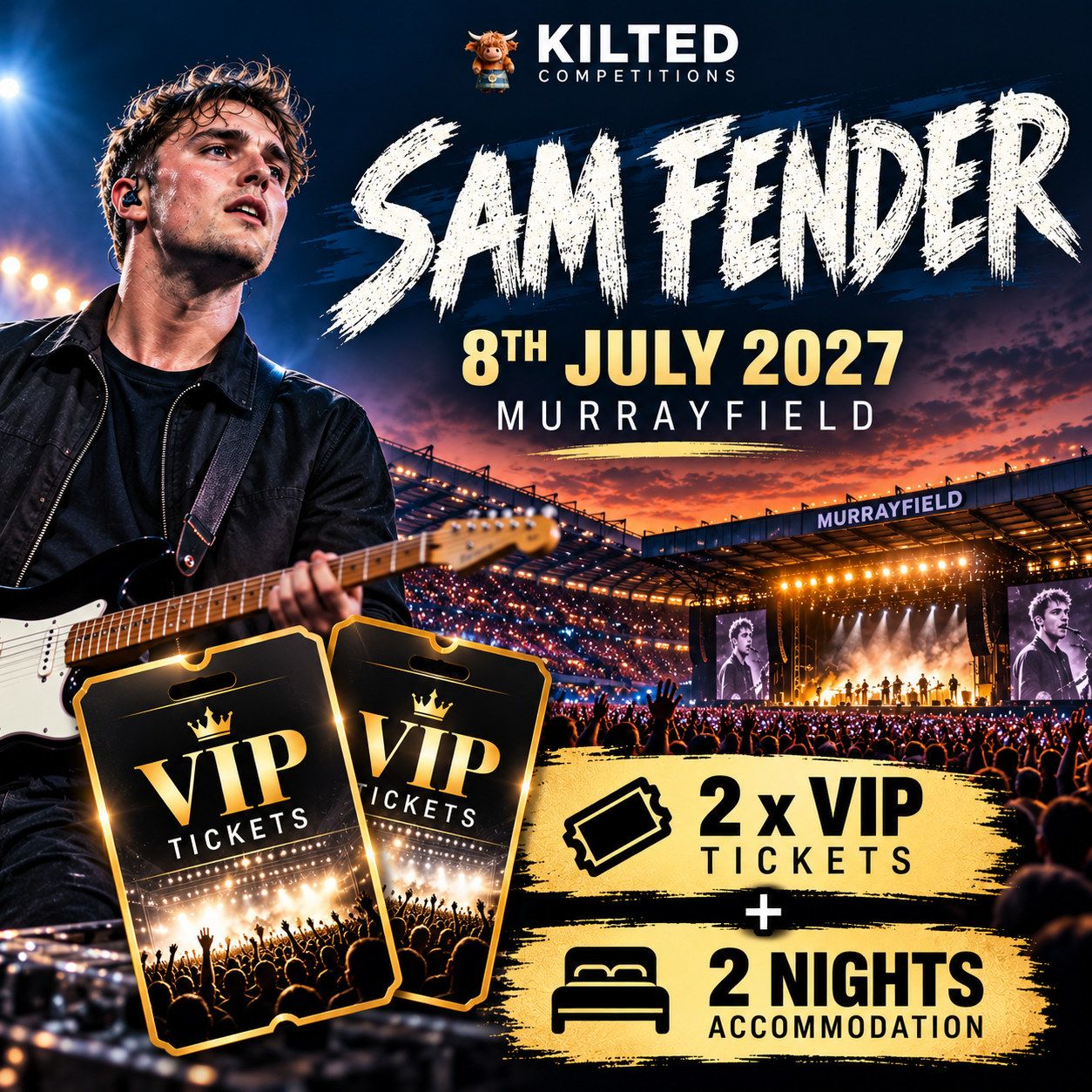 WIN 2 SAM FENDER FRONT STANDING VIP TICKETS + 2 NIGHT 4★ EDINBURGH HOTEL STAY!