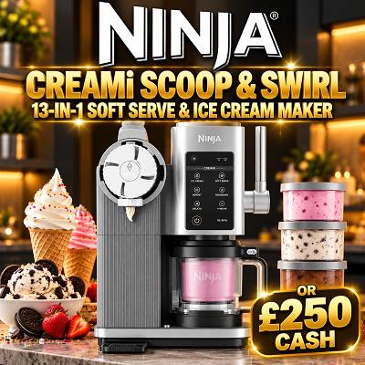 Ninja CREAMi Scoop & Swirl 13-in-1 Soft Serve & Ice Cream Maker or £225 Cash Alt