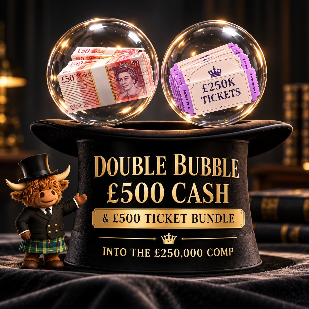 Double Bubble - Win £500 Cash + £500 Ticket bundle into £250,000 Cash Main Draw