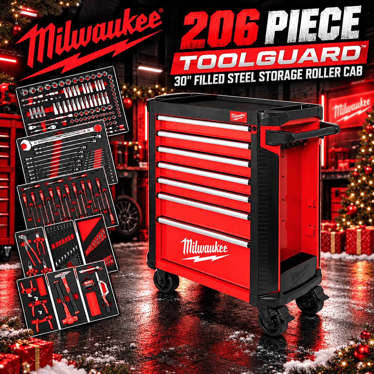 Milwaukee 206 Piece TOOLGUARD 30" Filled Steel Storage Roller Cab