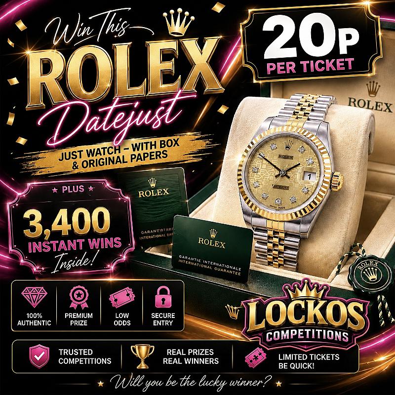 WIN A WOMENS ROLEX DATE JUST WATCH WITH BOX & PAPERS! 3,400 INSTANT WINS!