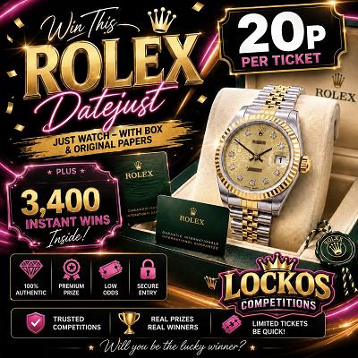 WIN A WOMENS ROLEX DATE JUST WATCH WITH BOX & PAPERS! 3,400 INSTANT WINS!