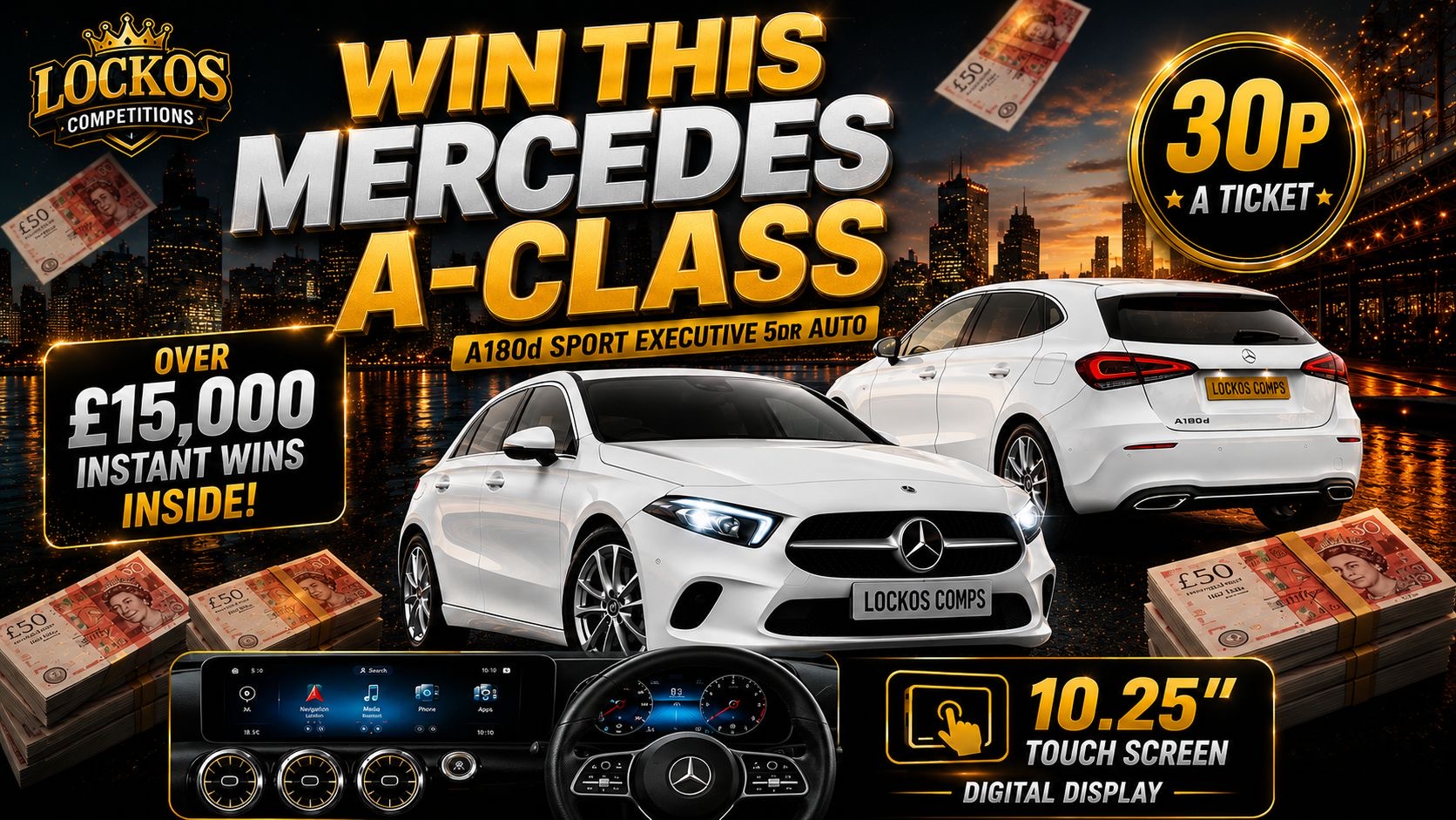 MERCEDES BENZ A CLASS FOR 30P! WITH £15,000 IN INSTANT WINS TO BE WON!