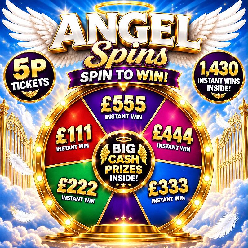 ANGEL SPINS! SPIN TO WIN UP TO £555 CASH INSTANTLY! £1,000 END PRIZE!