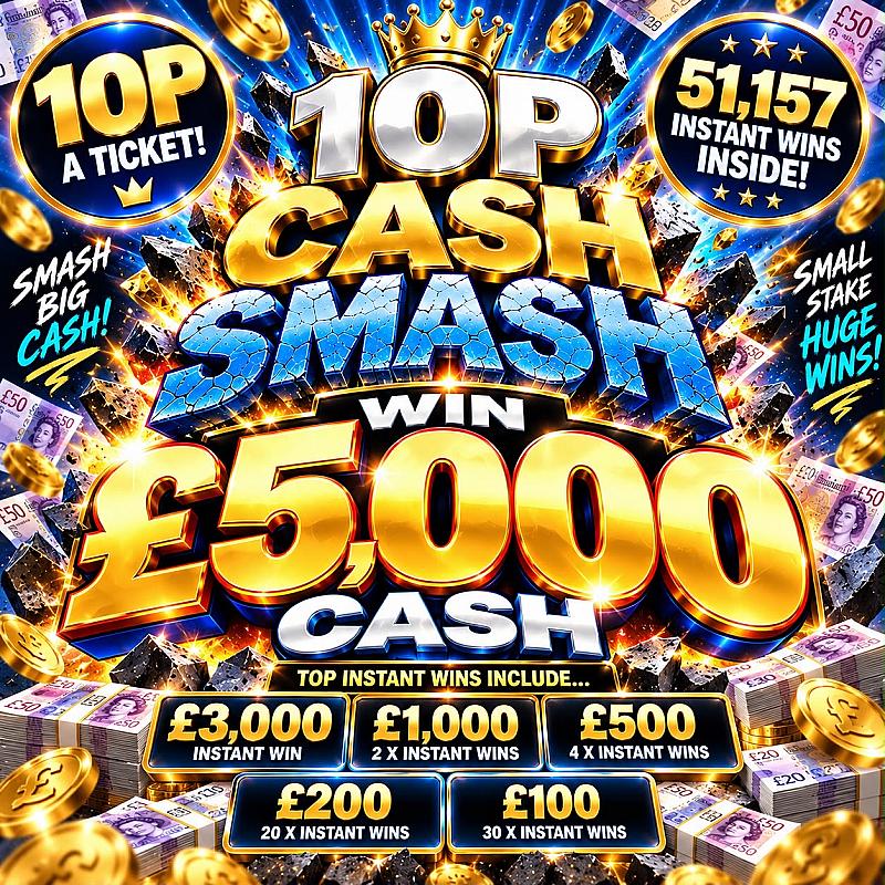 10P CASH SMASH! £5,000 CASH END PRIZE! WIN UP TO £3K INSTANTLY!