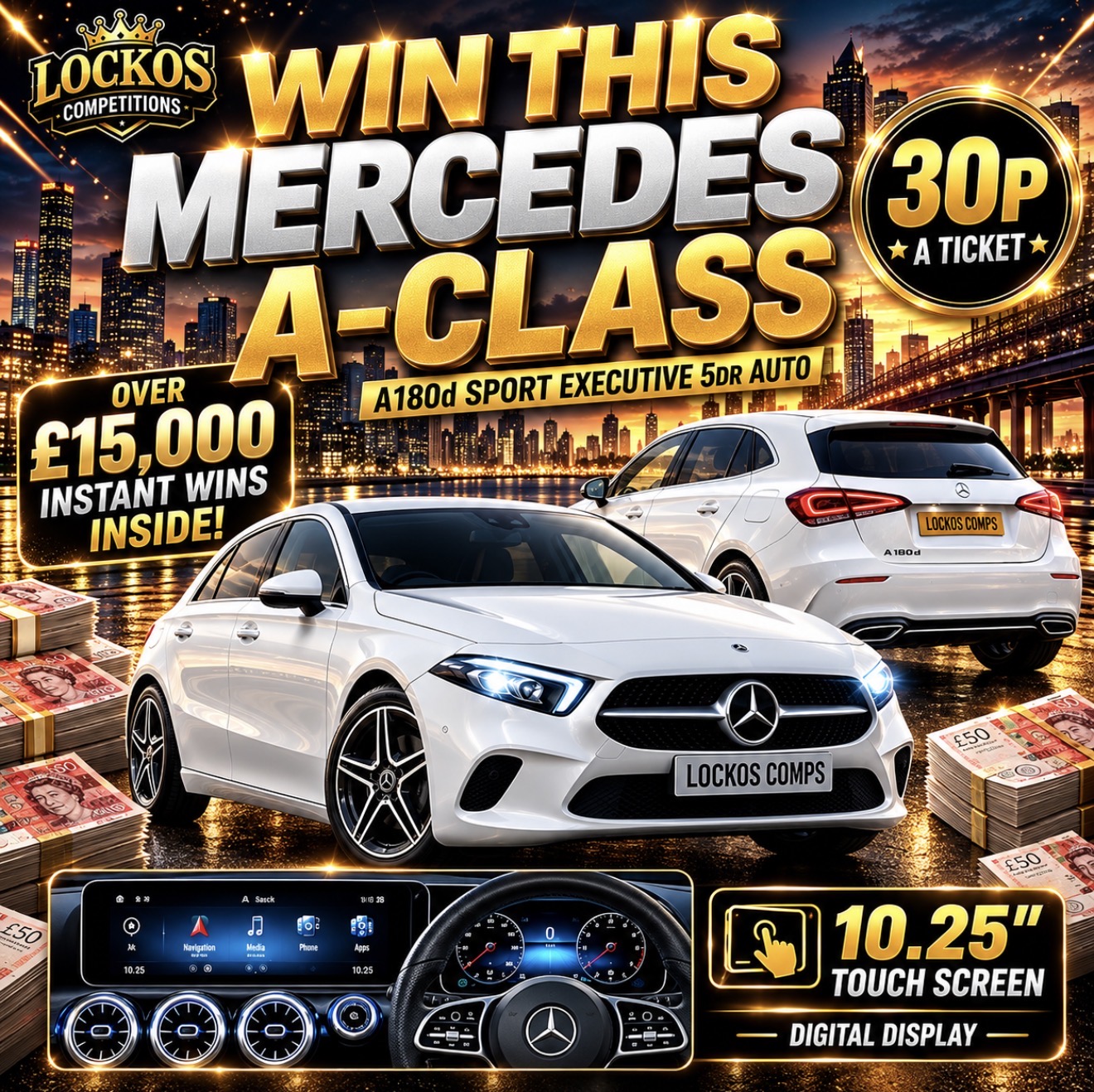 MERCEDES BENZ A CLASS FOR 30P! WITH £15,000 IN INSTANT WINS TO BE WON!