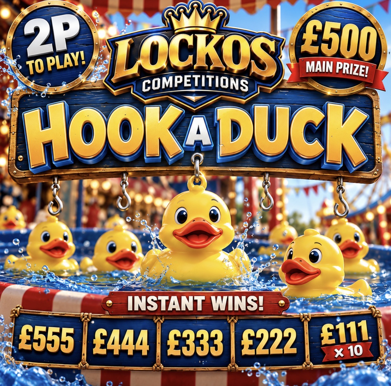HOOK A DUCK! £500 END PRIZE! WIN UP TO £555 INSTANTLY!