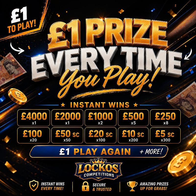 £1 PRIZE EVERY TIME! £500 END PRIZE! 94,000+ PRIZES!