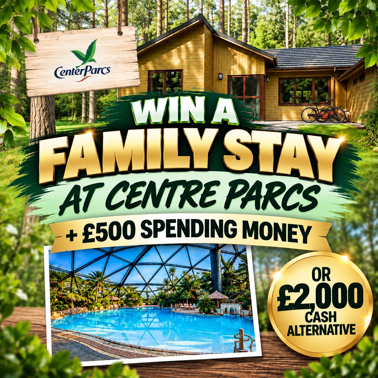 CENTRE PARCS BREAK FOR 4 + £500 SPENDING MONEY