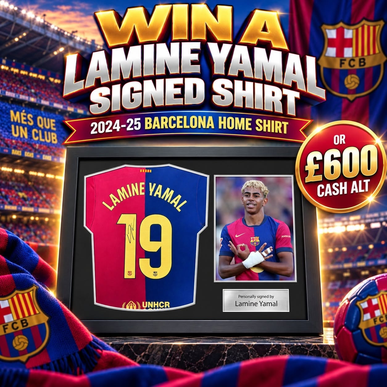 SIGNED LAMINE YAMAL BARCELONA SHIRT OR £600 CASH!