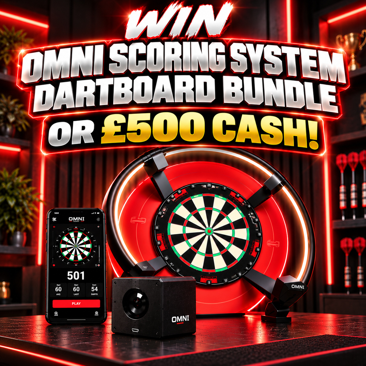 TARGET OMNI SCORING SYSTEM DARTBOARD BUNDLE WITH CAMERA OR £500 CASH