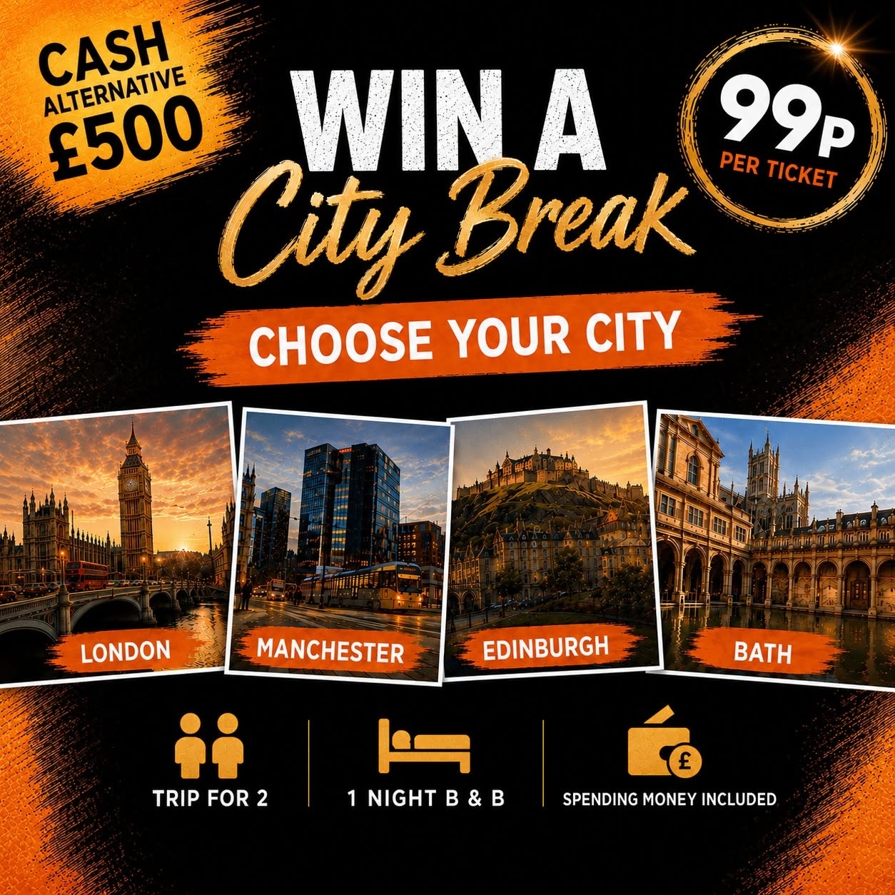LUXURY UK CITY BREAK FOR TWO WORTH £650 OR £500 CASH