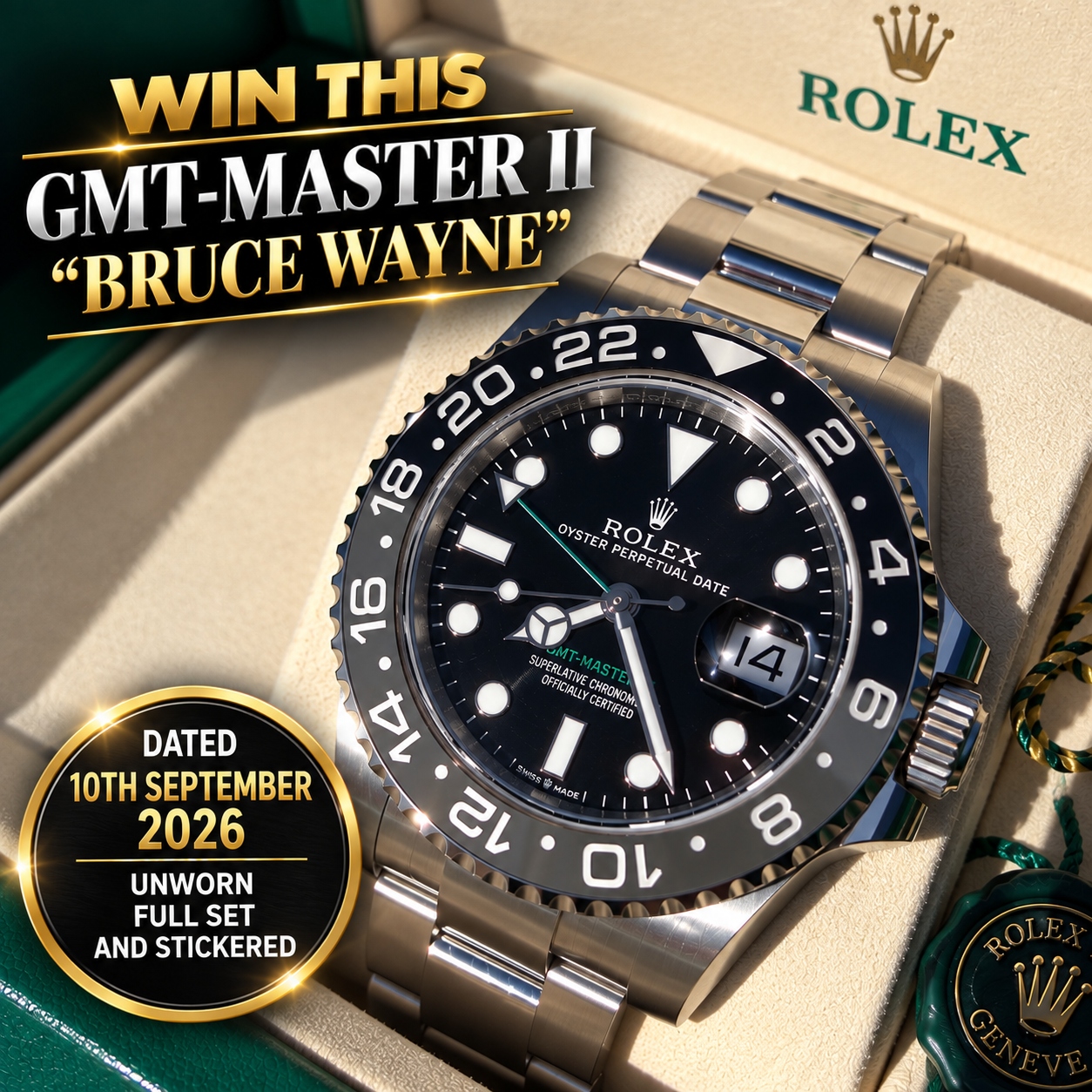 ROLEX GMT MASTER ll BRUCE WAYNE SEPTEMBER 2026 FULLY STICKERED