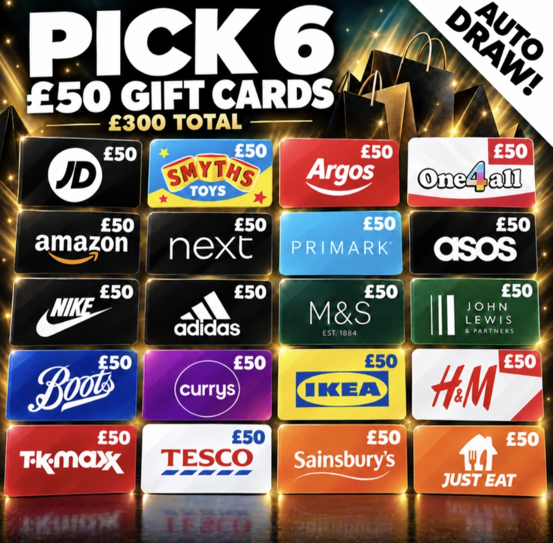 Pick 6 x £50 Gift cards