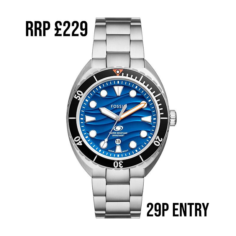 Fossil Breaker Men's Blue Wave Dial Stainless Steel Watch - RRP £229 