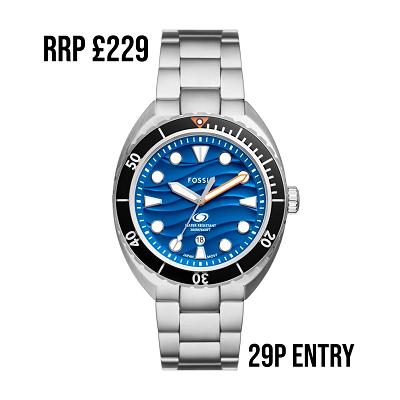 Fossil Breaker Men's Blue Wave Dial Stainless Steel Watch - RRP £229 