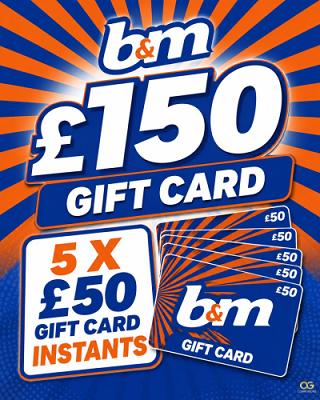 £150 B&M Gift Card With 5 x £50s