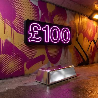 A Silver Bar: £100 Cash