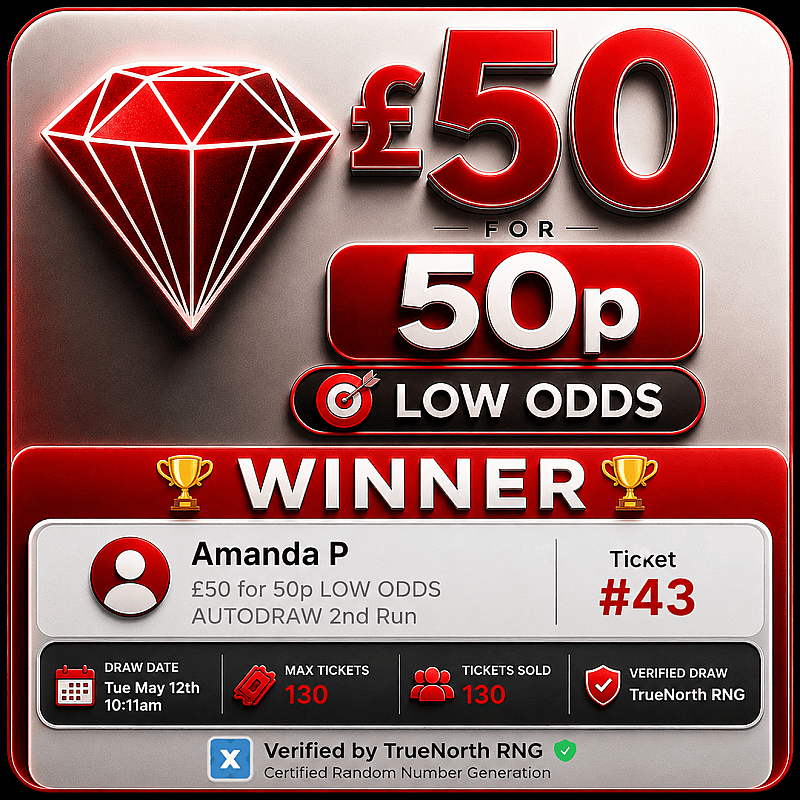 £50 for 50p LOW ODDS AUTODRAW 2nd Run