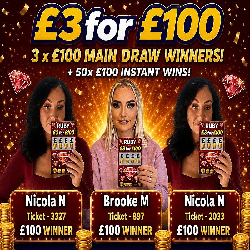 £3for£100 - 3x£100 Main Winners + 50 x £100 Instants