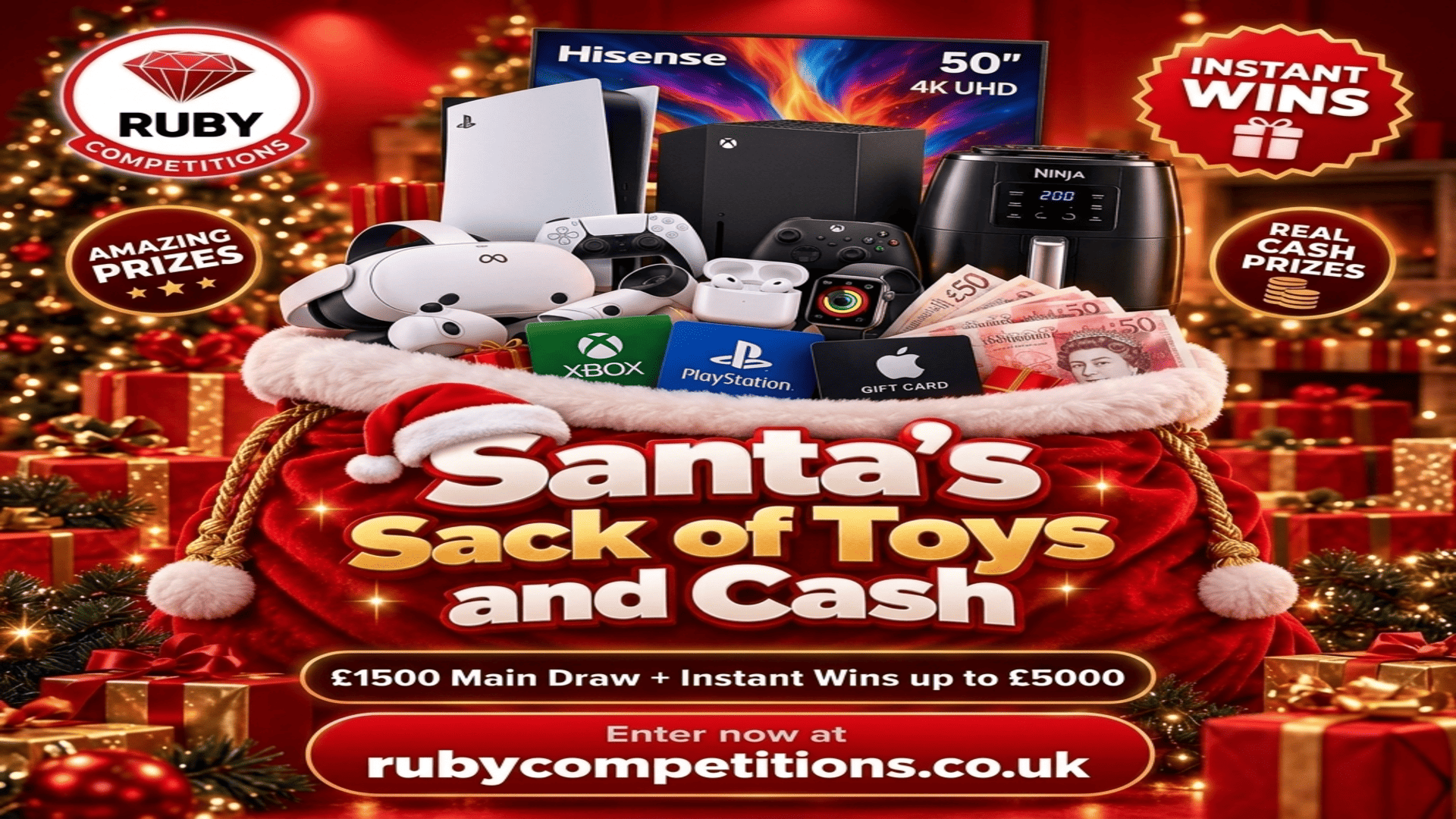 Santa's Sack of Toys and Cash - £1500 Main Draw + Cash and Prizes