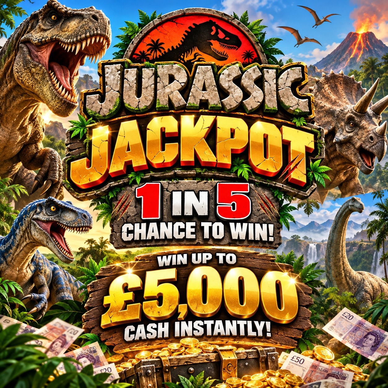 Jurrasic Jackpot - Win £5,000 Cash Instantly