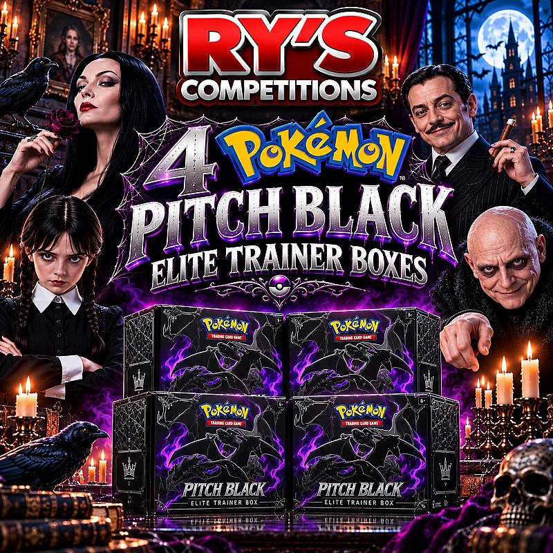 WIN 4 x POKÉMON TCG: MEGA EVOLUTION—PITCH BLACK ELITE TRAINER BOXES!