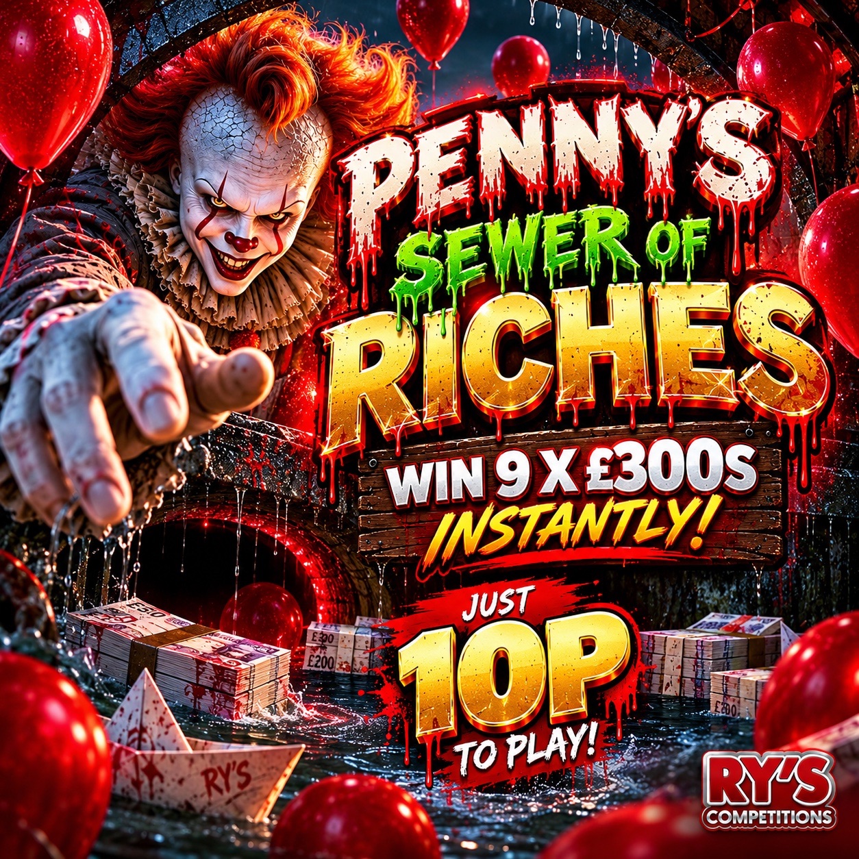 Penny's Sewer Of Riches Win 9 x £300 Cash Prizes Instantly!