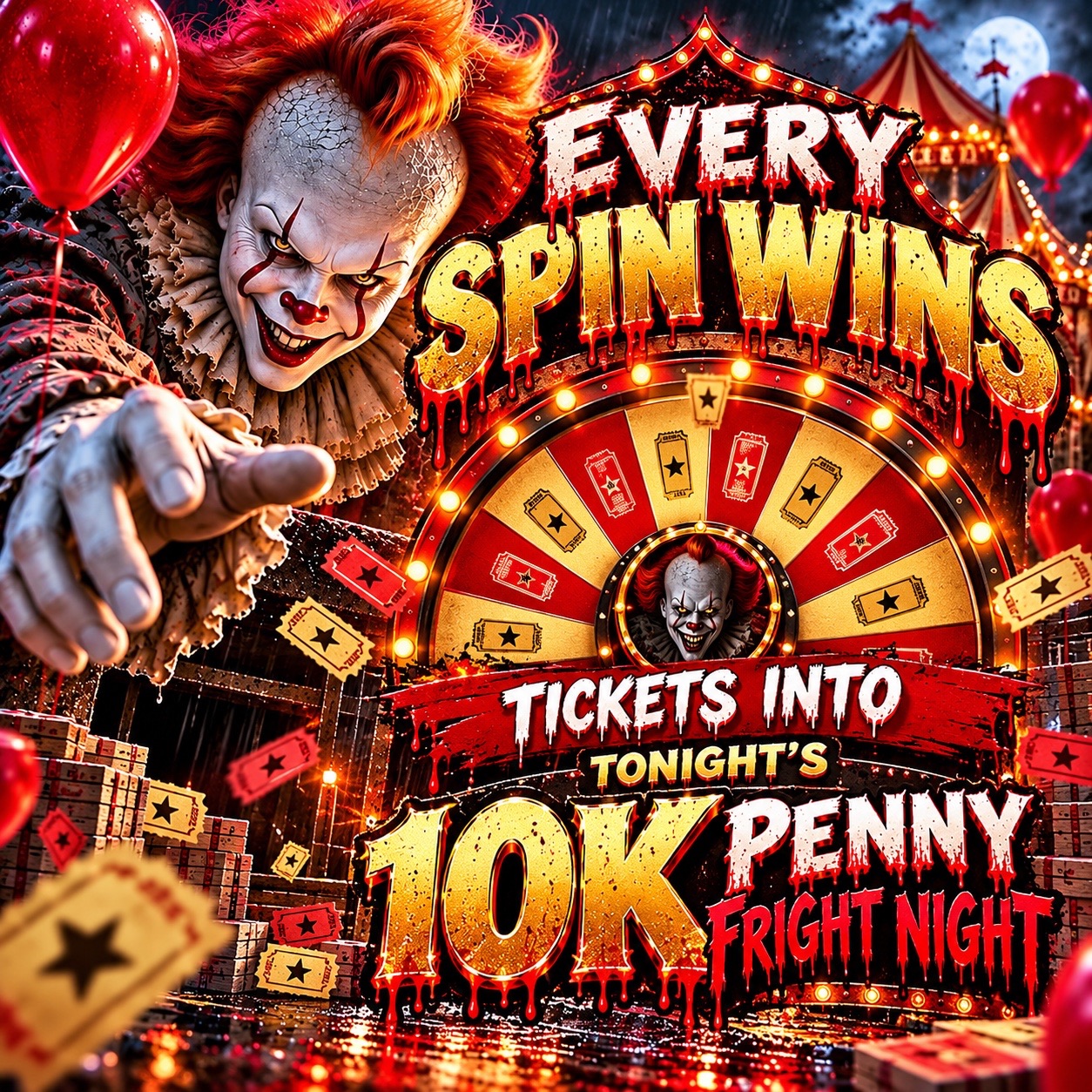 Every Spin Wins Tickets Into Tonight's £10,000 Penny Fright Night