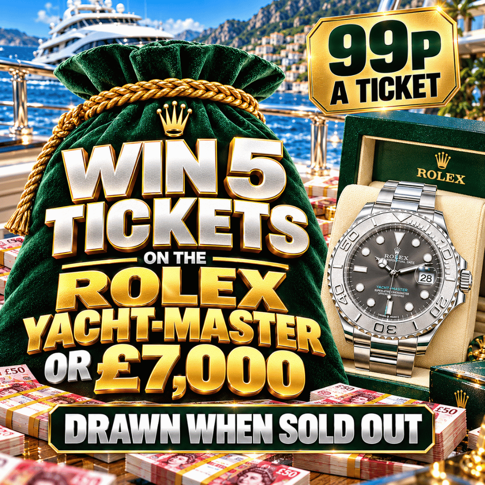 WIN 5 TICKETS ON THE ROLEX YACHT MASTER OR £7,000 CASH ALT #2 *AUTO DRAW*