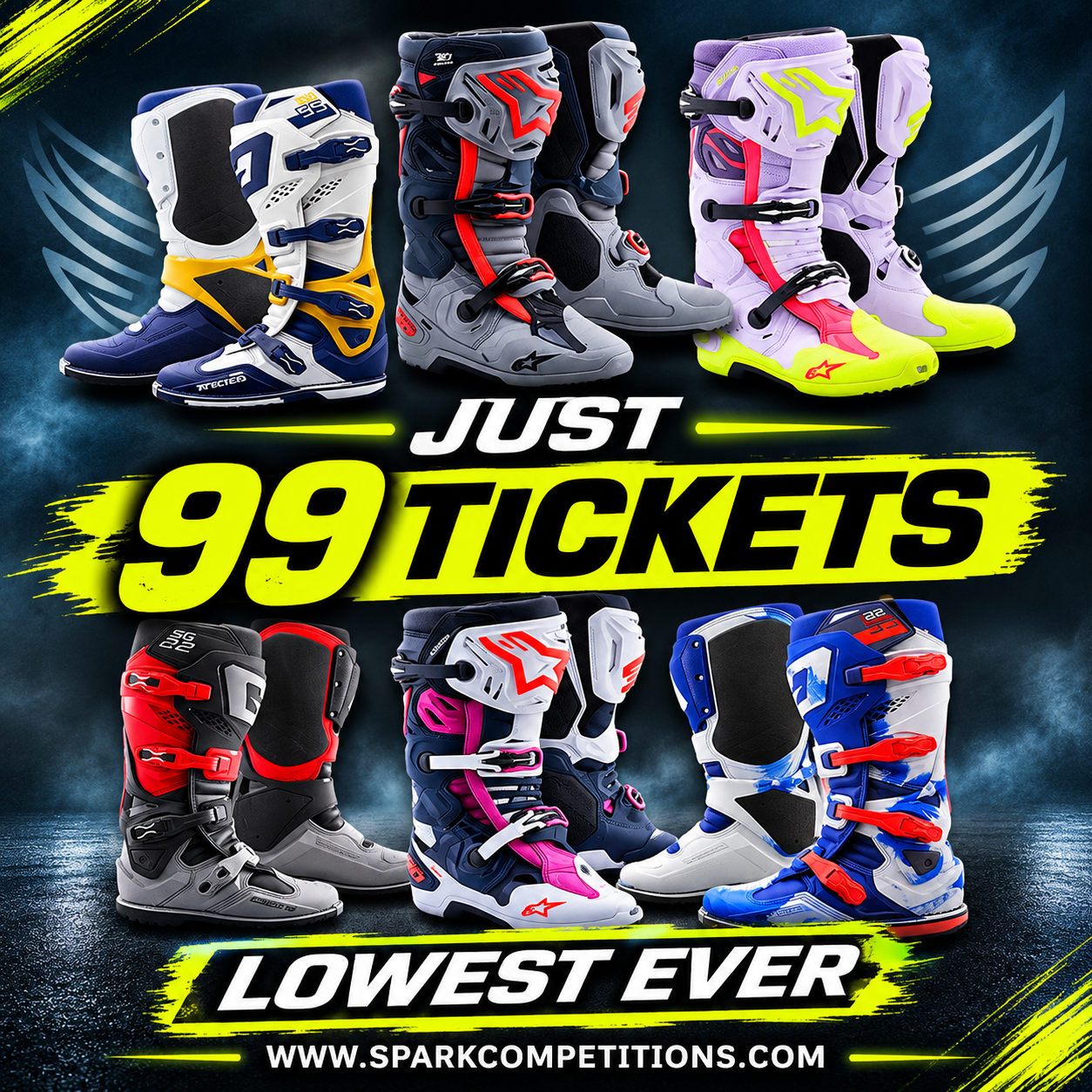 ONLY 99 TICKETS! ANY MX, ENDURO OR TRIALS BOOTS!