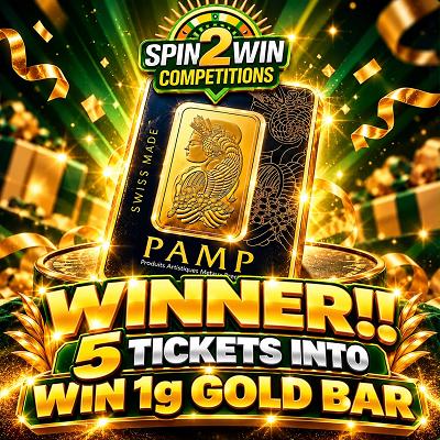 5 TICKETS INTO WIN 1G GOLD BAR