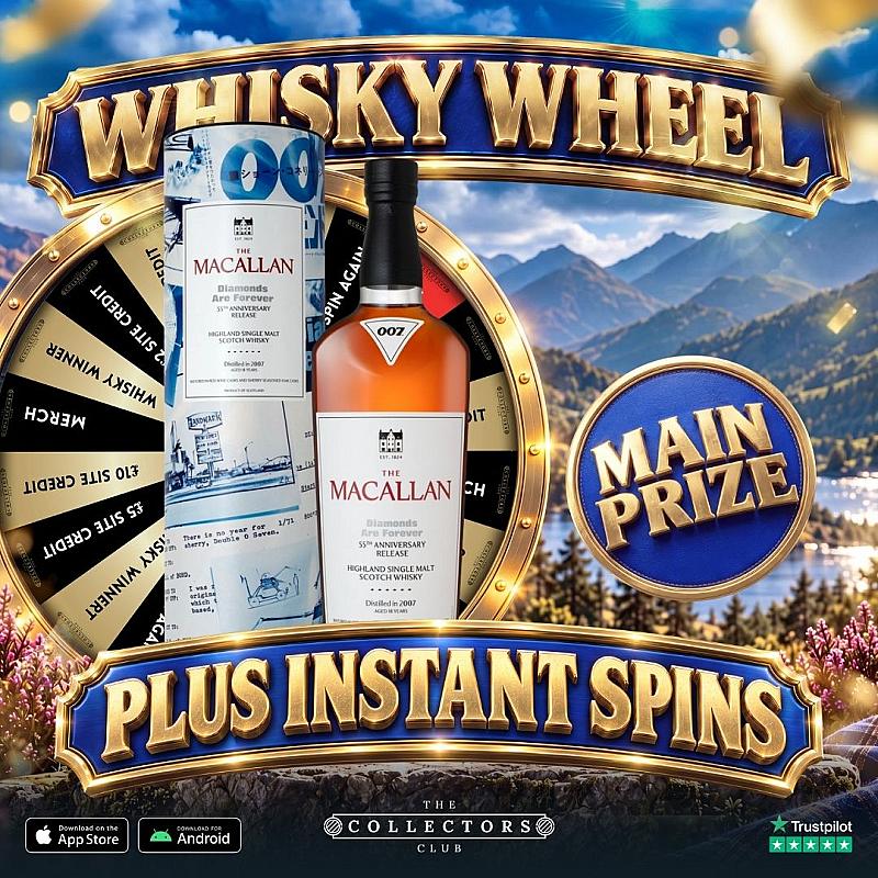 THE WHISKY WHEEL! WIN THIS MACALLAN 18 YEAR OLD JAMES BOND DIAMONDS ARE FOREVER + 10 WIN SPINS!