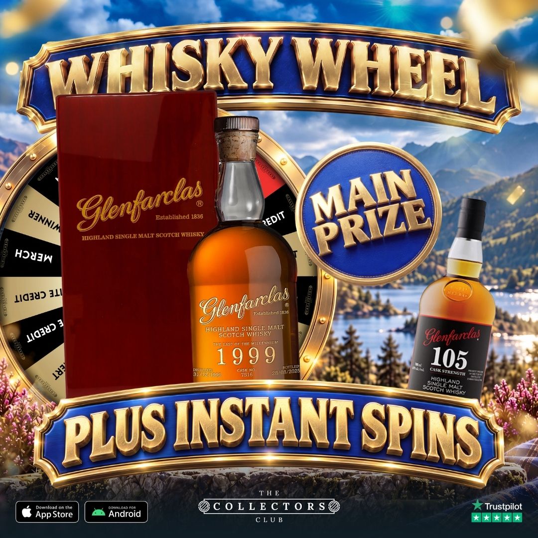 THE WHEEL OF WHISKY! WIN THIS GLENFARCLAS 1999 MILLENIUM DECANTER! 10 BONUS WIN SPINS!