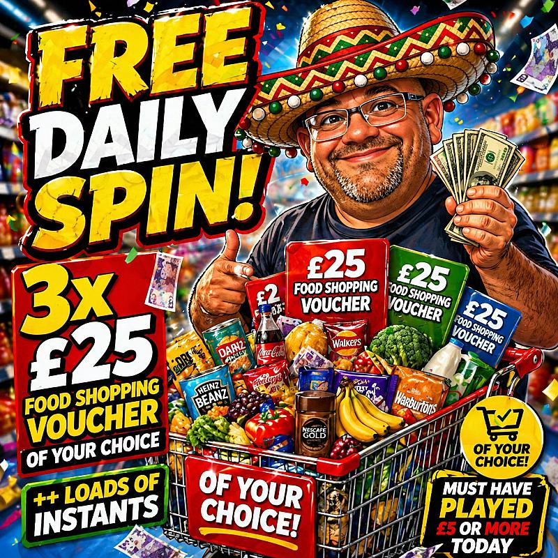 Free Daily Spin £25 Food Shop Vouchers