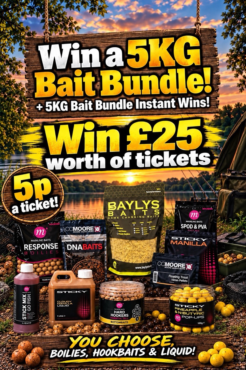 Win £25 worth of tickets into 5KG Bait Bundle + Bait Bundle Instant Wins - 5p a ticket!!